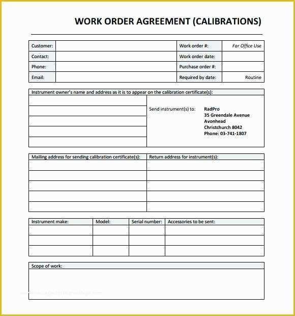 Additional Work order Template Free Of Extra Work order form Template Printable Best Word