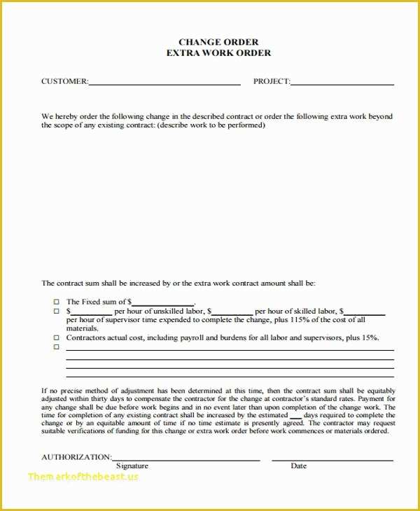 Additional Work order Template Free Of Free Extra Work order forms