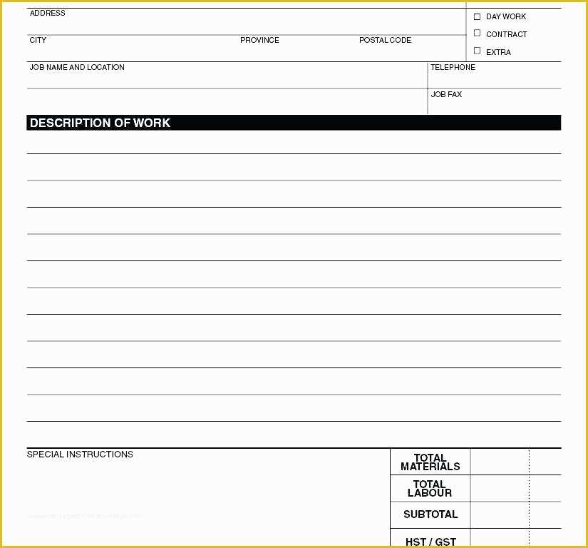 Additional Work order Template Free Of Free Work order Template