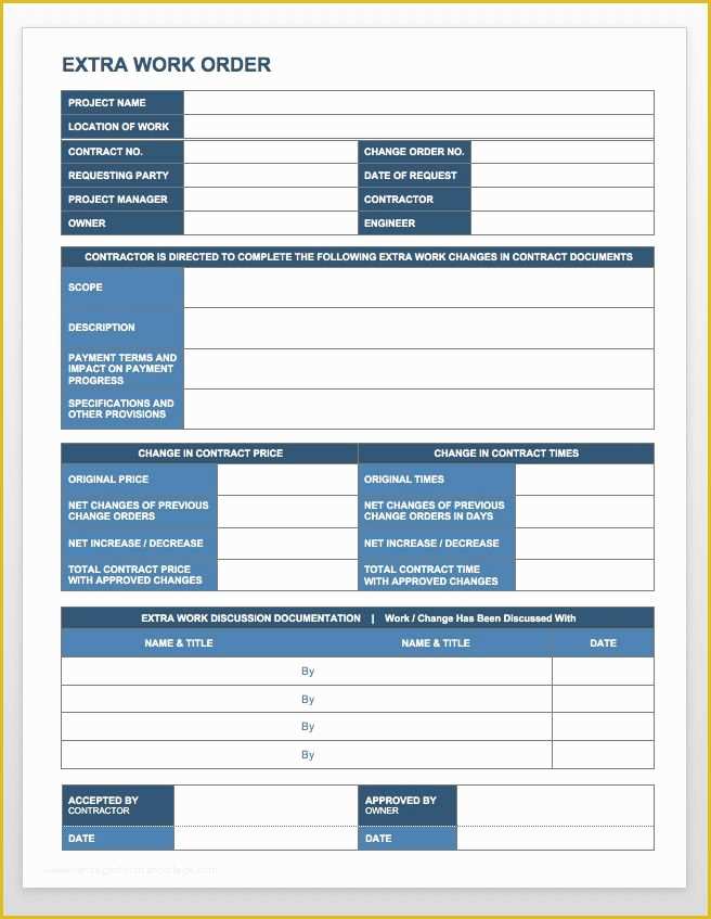 Additional Work order Template Free Of Plete Collection Of Free Change order forms