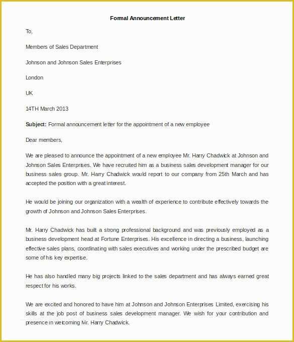 Announcement Email Template Free Of 23 Best formal Letter Templates Free Sample Example