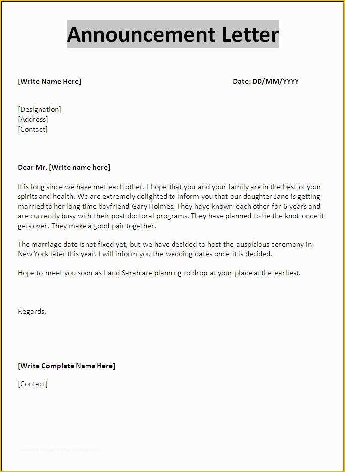 Announcement Email Template Free Of Announcement Letter Template