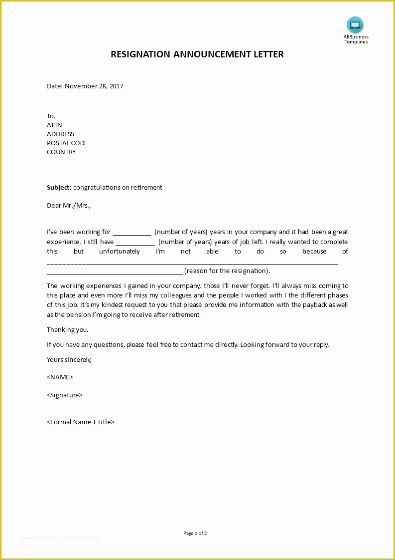 Announcement Email Template Free Of Free Retirement Announcement Letter