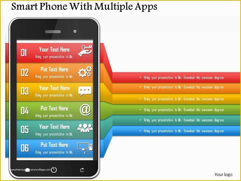 App Presentation Template Free Of Smart Phone with Multiple Apps Powerpoint Template
