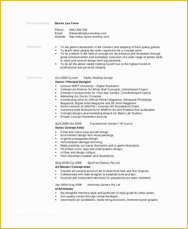 Artist Cv Templates Free Of 15 Artist Resume Examples Pdf Doc