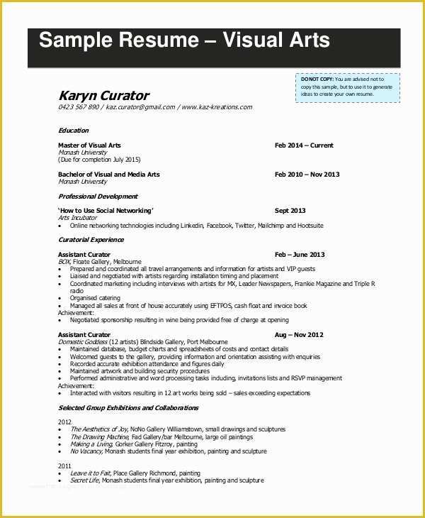 Artist Cv Templates Free Of 15 Artist Resume Examples Pdf Doc