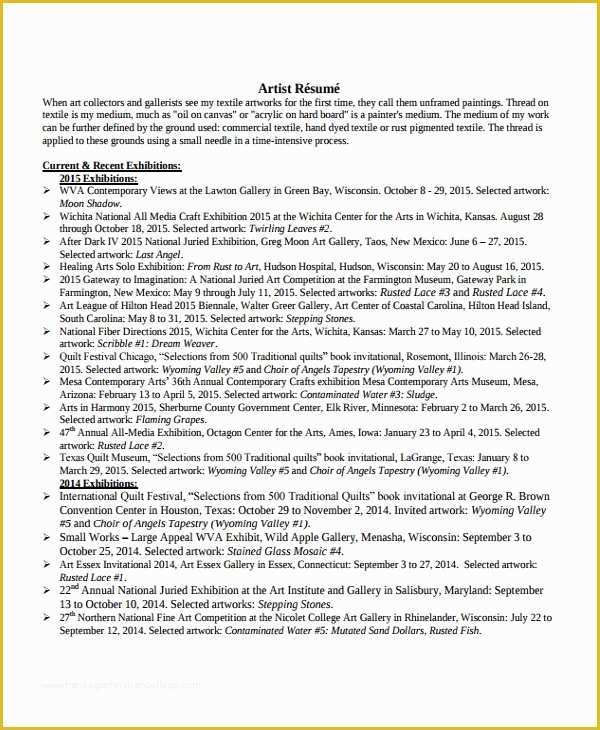 Artist Cv Templates Free Of Artist Resume Template 7 Free Word Pdf Document