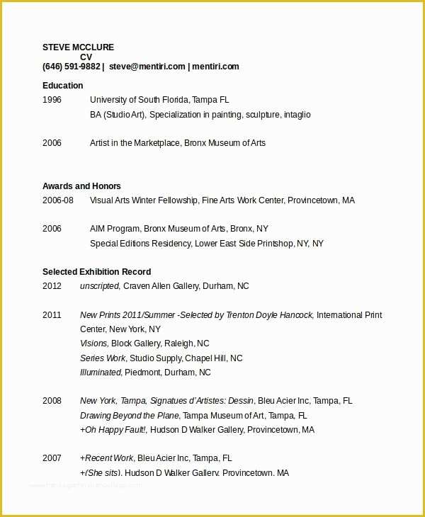 Artist Cv Templates Free Of Fine Arts Resume Best Resume Collection