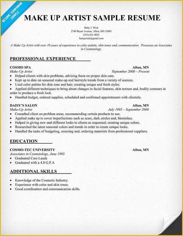 Artist Cv Templates Free Of Make Up Artist Resume Sample Beauty Resume Panion