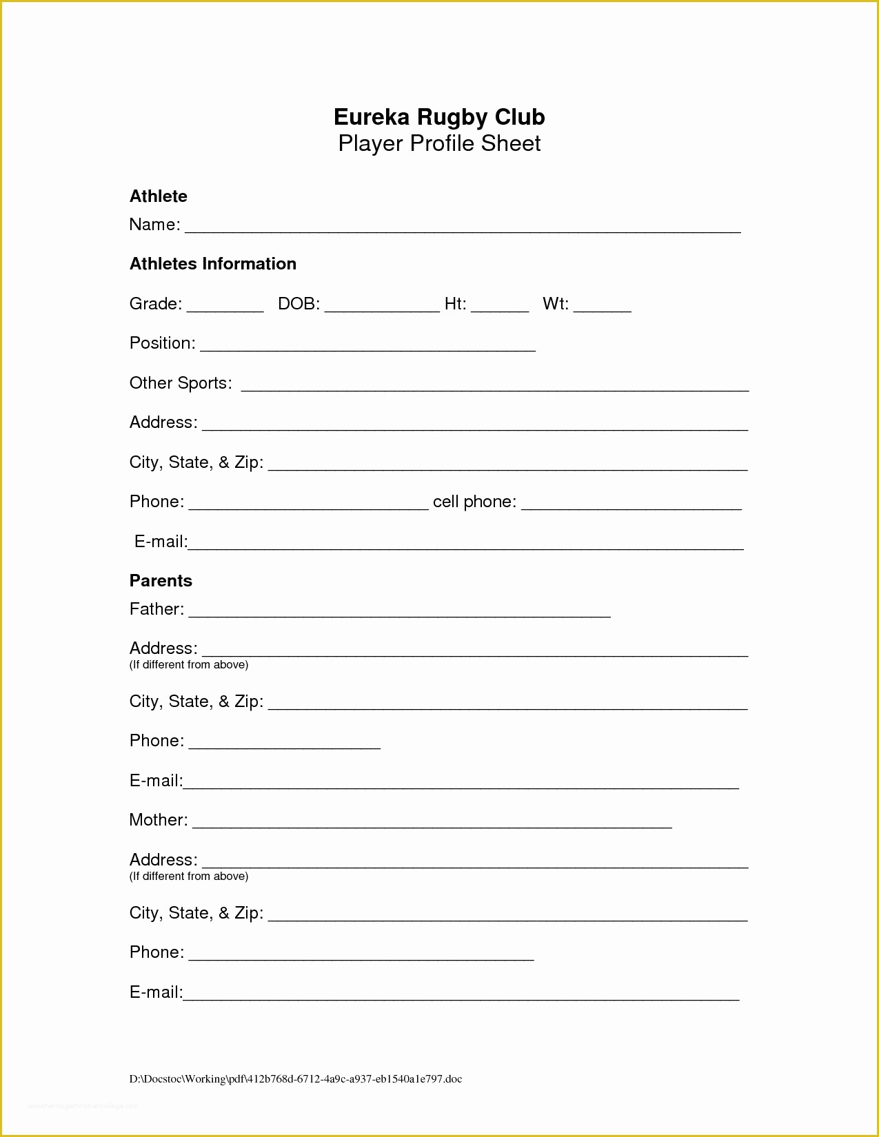Athlete Profile Template Free Of 28 Of athlete Info Sheet Template