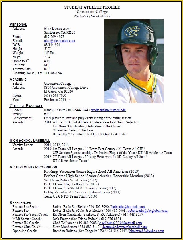 Athlete Profile Template Free Of Grossmont College