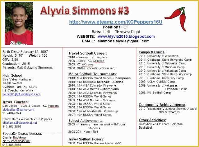 Athlete Profile Template Free Of Image Result for Player Profile softball