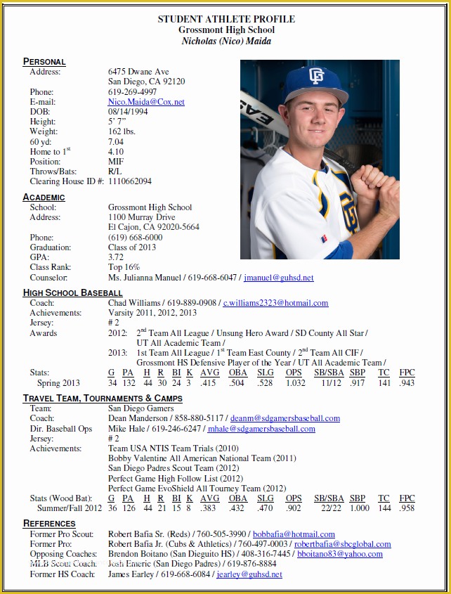 Athlete Profile Template Free Of Maxpreps Support