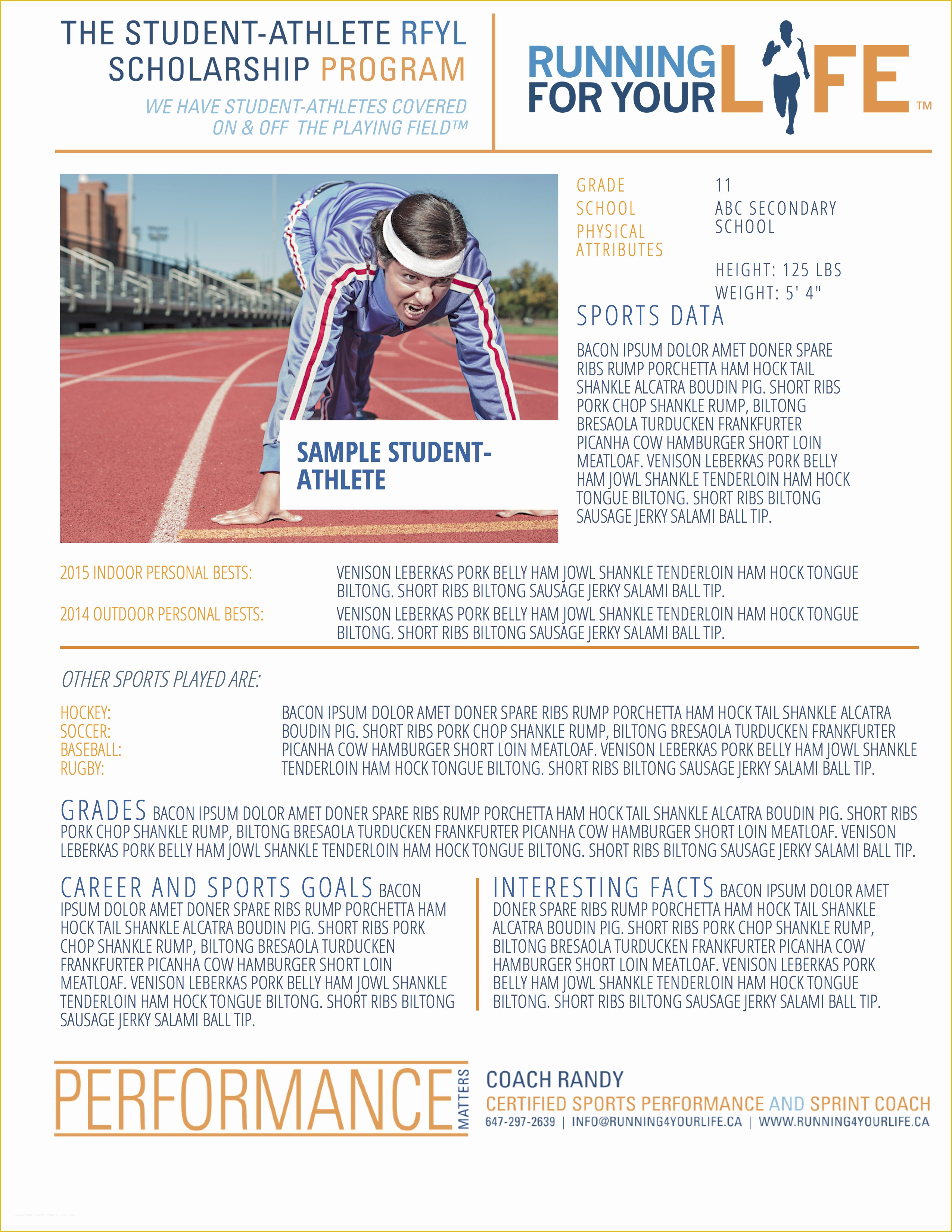 Athlete Profile Template Free Of Running for Your Life Student athlete Scholarship Program