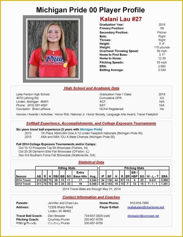 Athlete Profile Template Free Of softball Profile Sheet to Pin On Pinterest