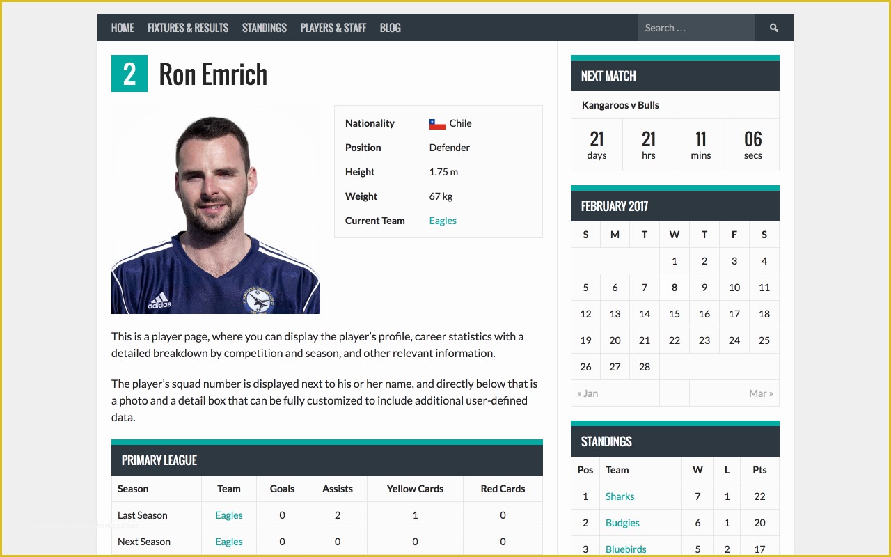 Athlete Profile Template Free Of Sportspress – Sports Club &amp; League Manager – Wordpress
