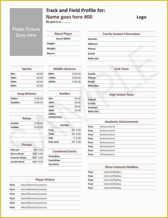 Athlete Profile Template Free Of Track and Field Player Profile