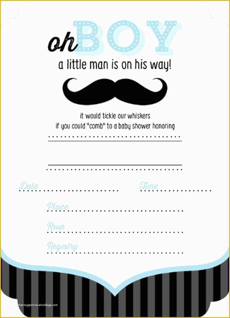 Baby Boy Baby Shower Invitations Templates Free Of Charming Light Blue and Black Mustache Fill In Blank Baby