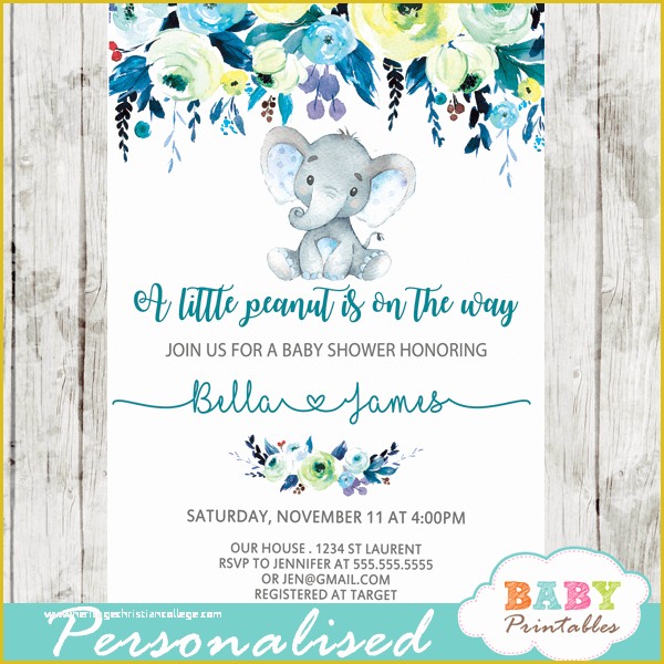 Baby Boy Baby Shower Invitations Templates Free Of Elephant Baby Shower Invitations Boy Floral Teal Blue