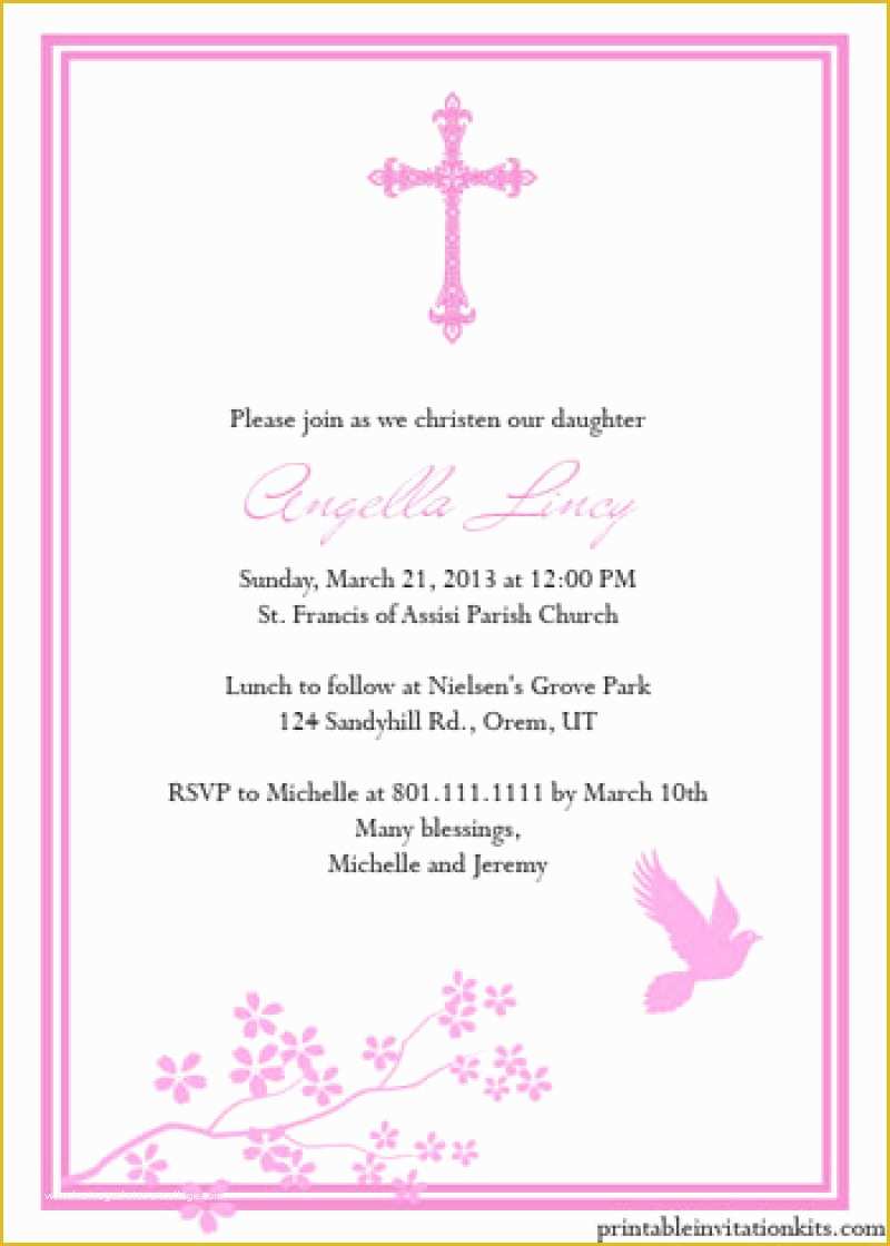 Baby Girl Baptism Invitation Free Templates Of Free Printable Invitation Template for Baptism