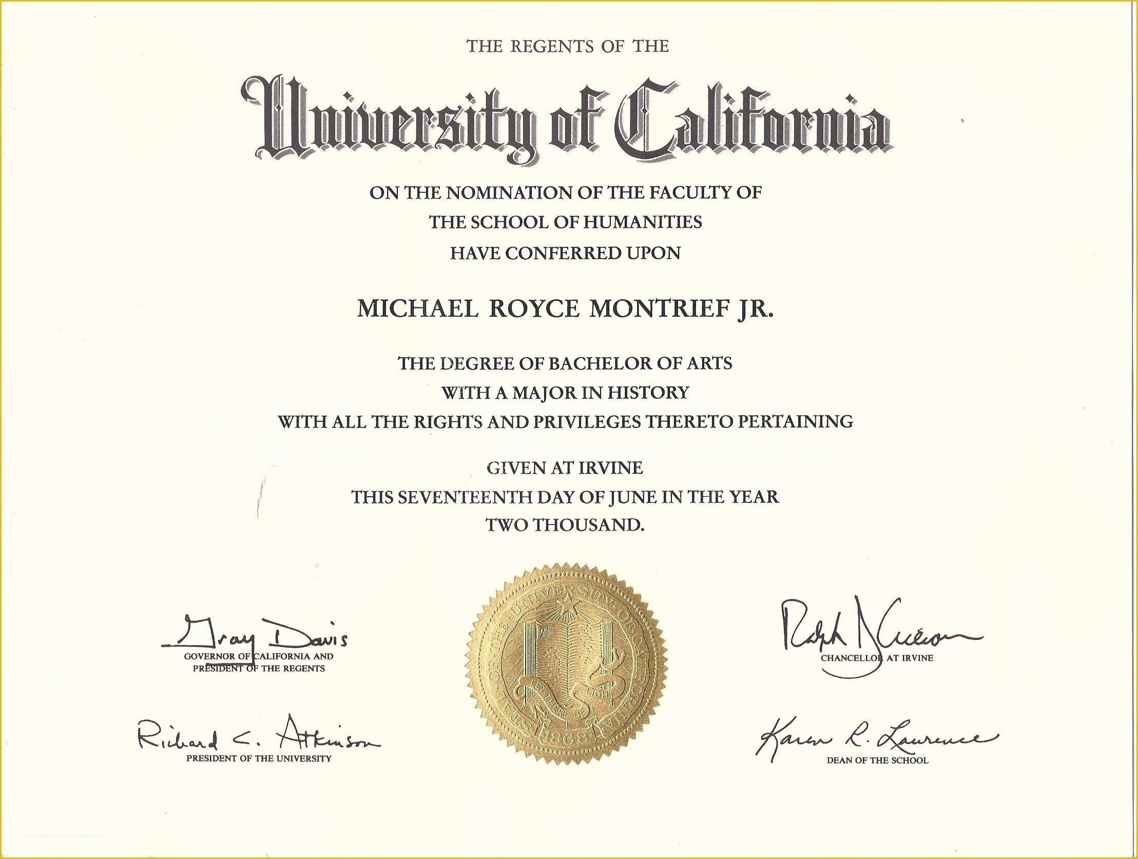 Bachelor Degree Template Free Of Michael Royce Montrief