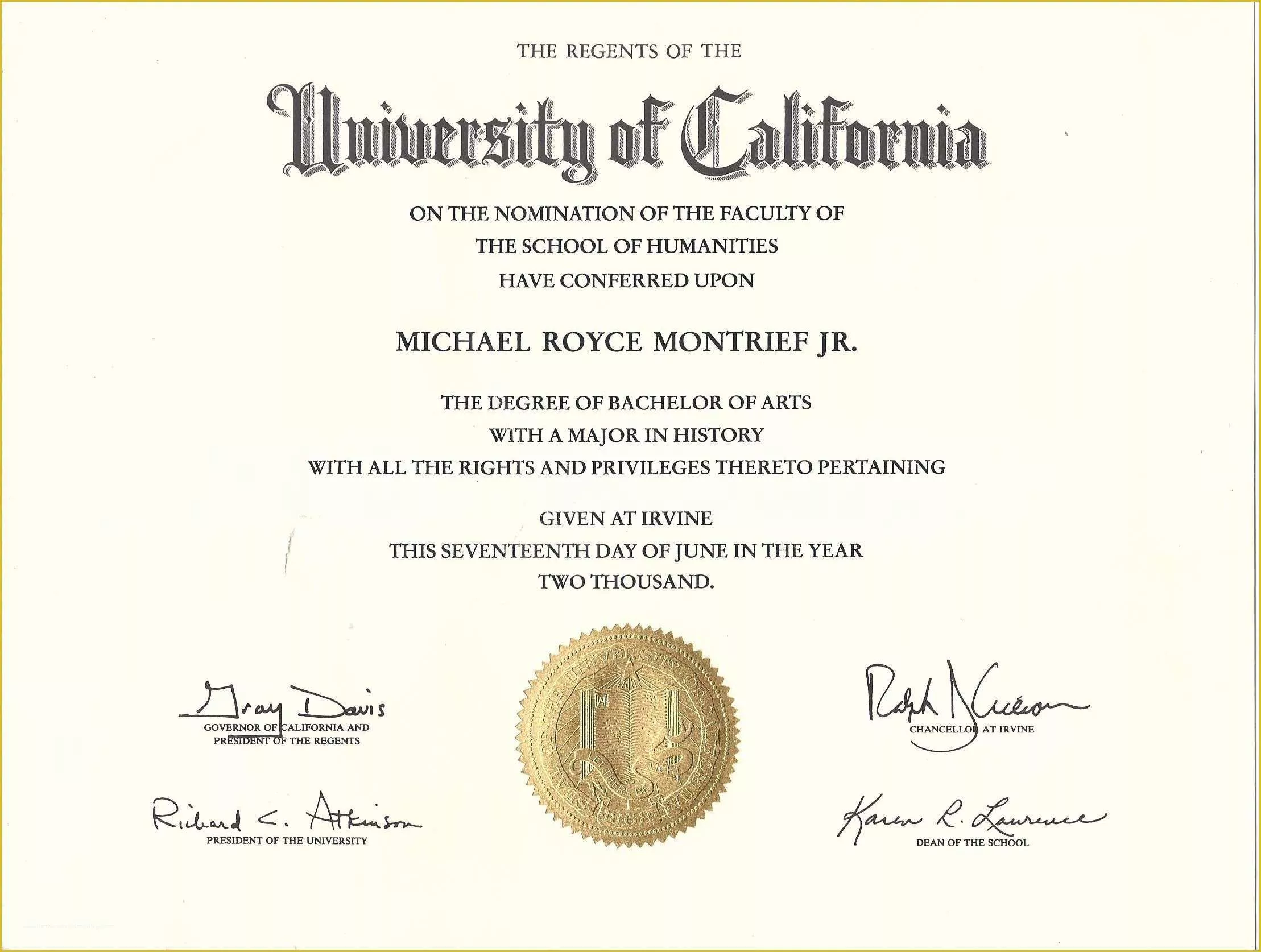 Bachelor Degree Template Free Of Michael Royce Montrief