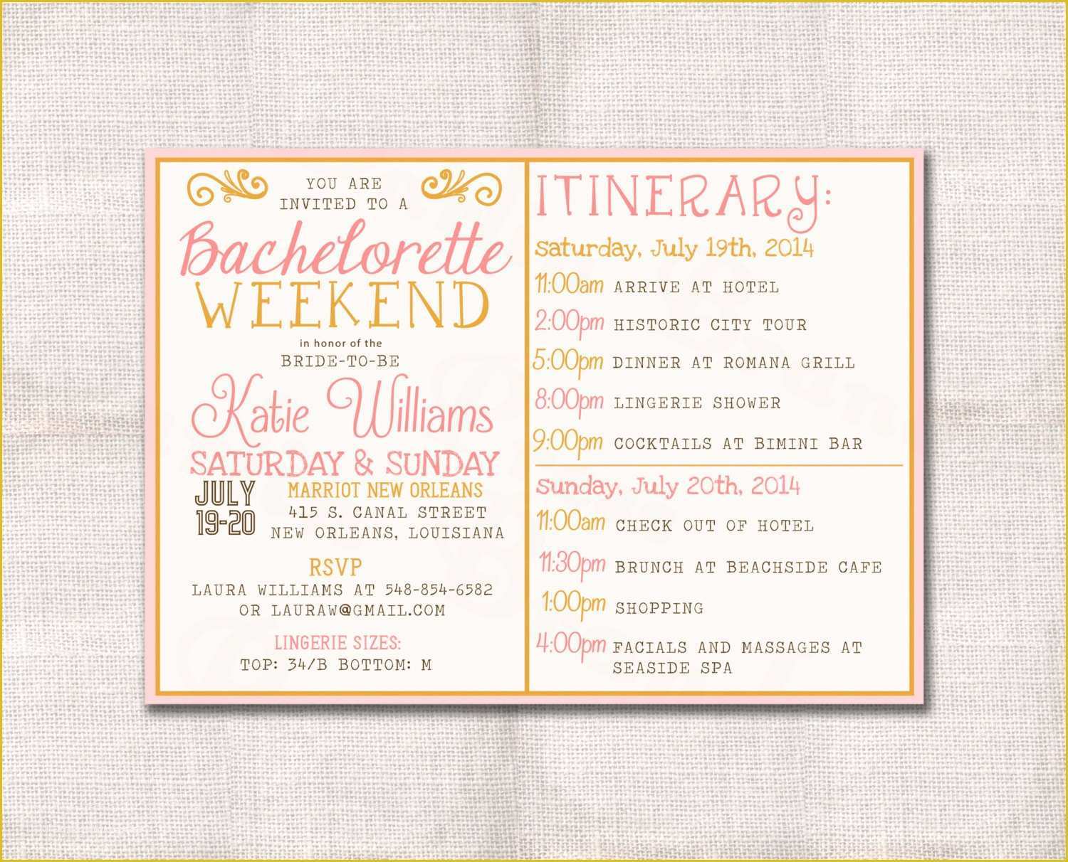 Bachelorette Itinerary Template Free Of Bachelorette Party Weekend Invitation and Itinerary Custom