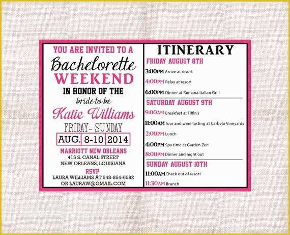 Bachelorette Itinerary Template Free Of Bachelorette Party Weekend Invitation and Itinerary Custom