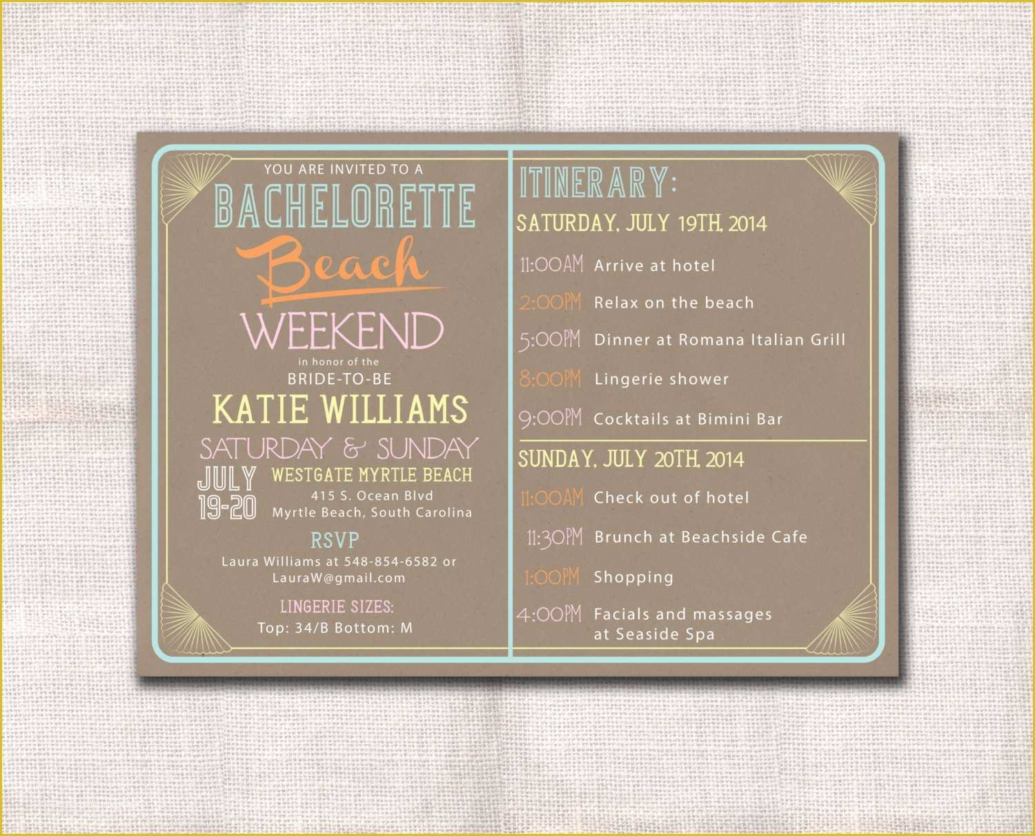 Bachelorette Itinerary Template Free Of Bachelorette Party Weekend Invitation and Itinerary Custom
