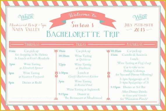 Bachelorette Itinerary Template Free Of Bachelorette Weekend Itinerary by Oohlalovely On Etsy