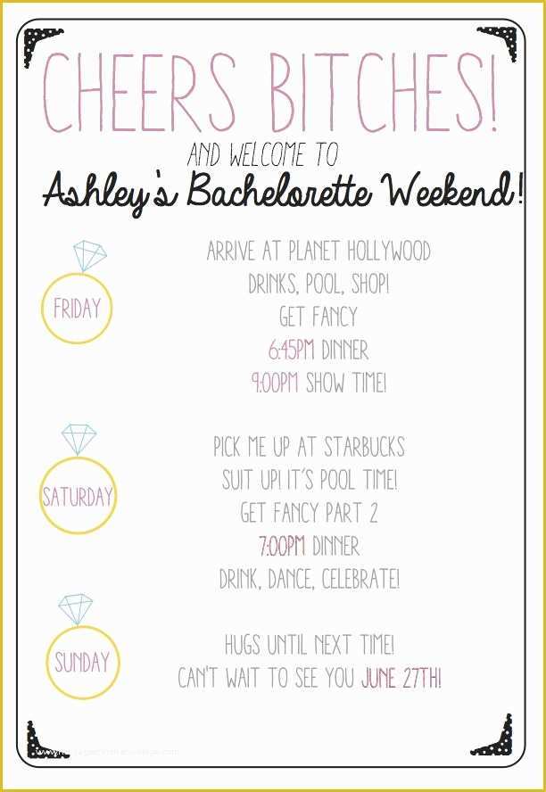 Bachelorette Itinerary Template Free Of Cheers Bitches Use This Custom Printable Bachelorette