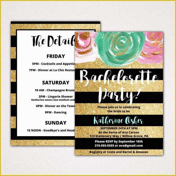 Bachelorette Itinerary Template Free Of Gold and Black Bachelorette Party Invitation with