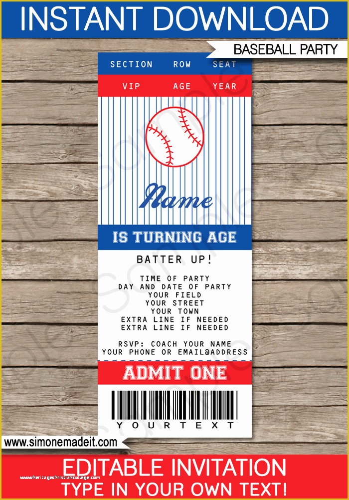 Baseball Birthday Invitation Templates Free Of Baseball Ticket Invitation Template