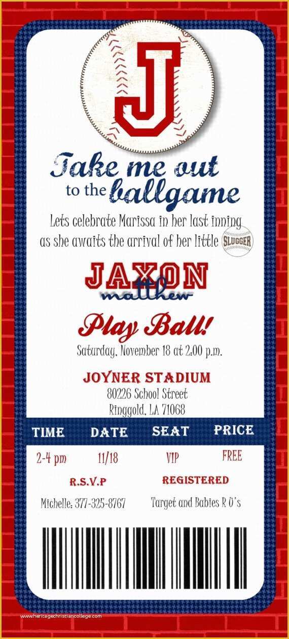 Baseball Birthday Invitation Templates Free Of Custom Printed Baseball Ticket Shower or by Joyinvitations