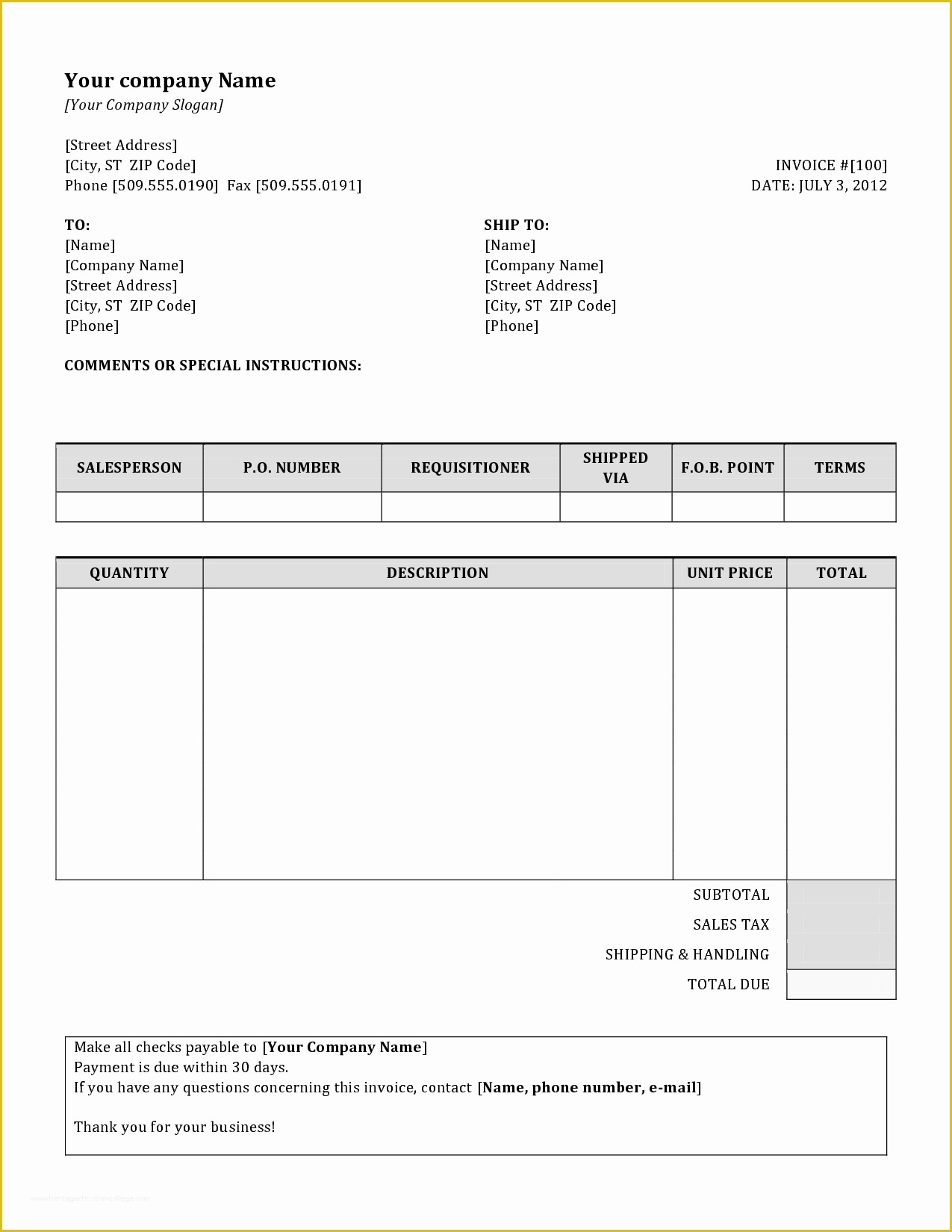 Basic Invoice Template Free Of Invoice Sample Doc