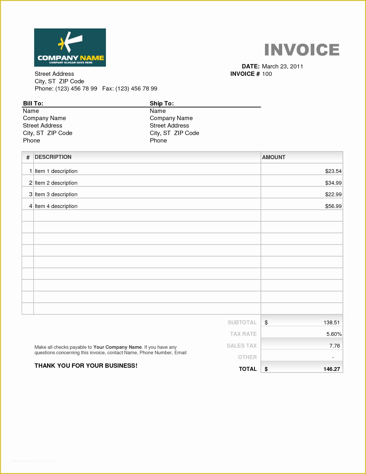 Basic Invoice Template Free Of Simple Invoice Template Excel Free
