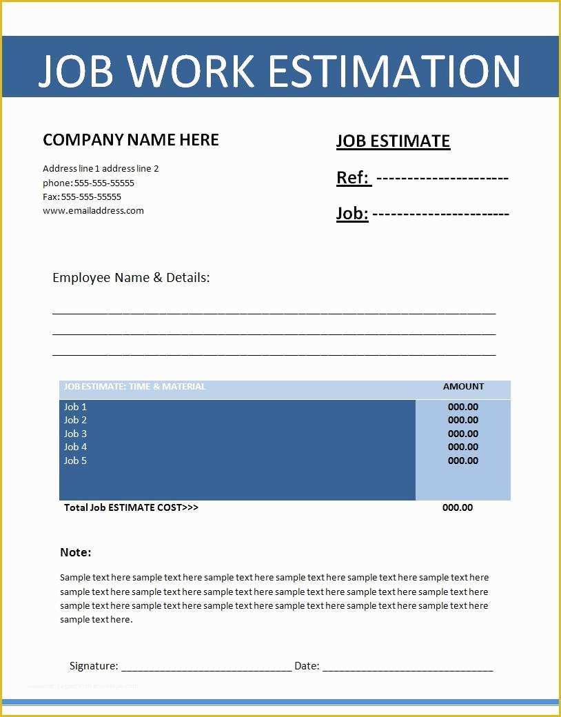 Bid Template Free Of 12 Job Estimate Templates