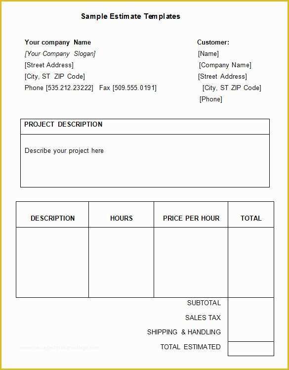 Bid Template Free Of 16 Sample Estimate Templates Doc Pdf Excel