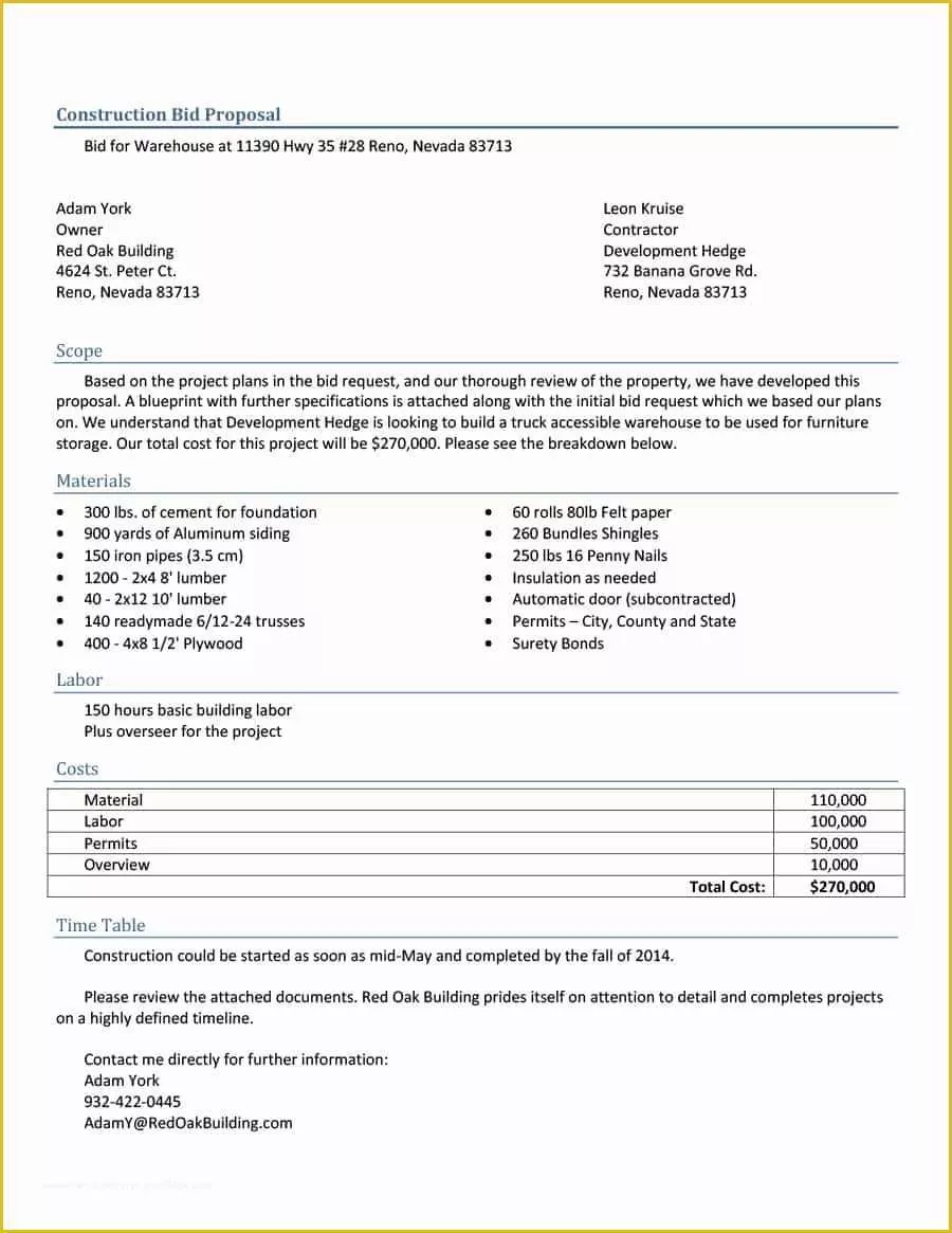 Bid Template Free Of 31 Construction Proposal Template & Construction Bid forms