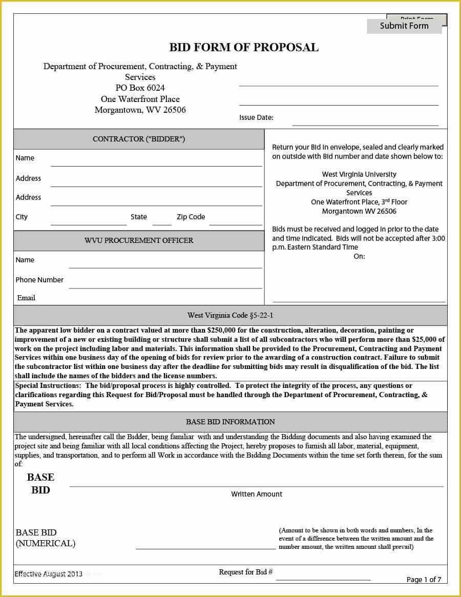 Bid Template Free Of 31 Construction Proposal Template & Construction Bid forms