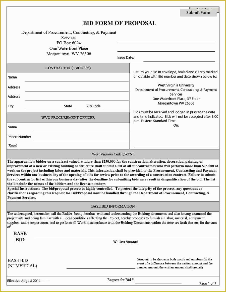 Bid Template Free Of 31 Construction Proposal Template &amp; Construction Bid forms