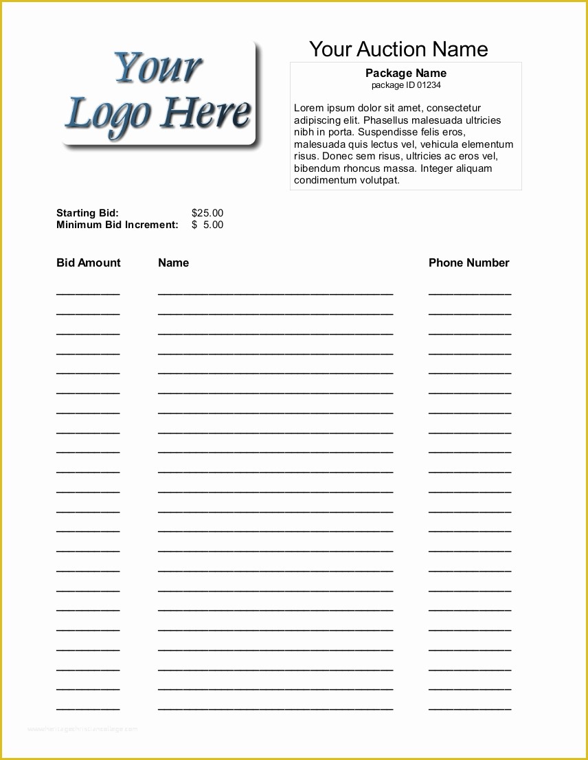 Bid Template Free Of 6 Silent Auction Bid Sheet Templates formats Examples