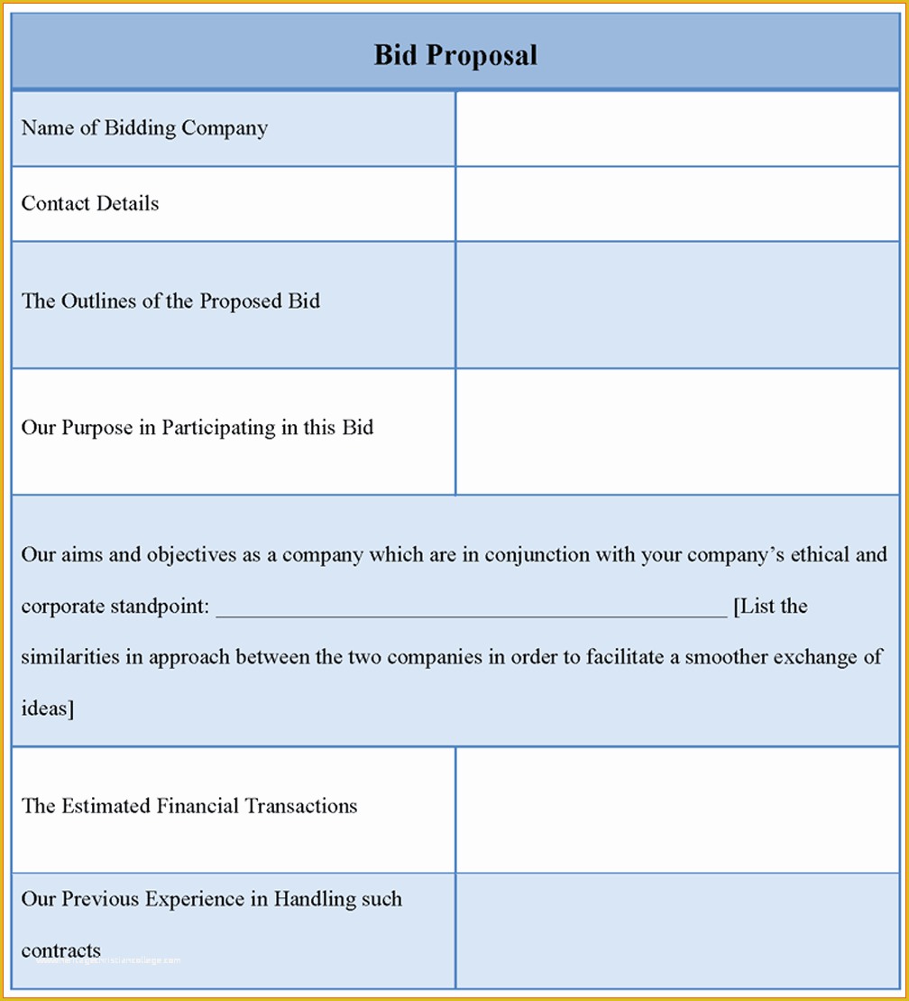 Bid Template Free Of Bid Proposal Sample Mughals