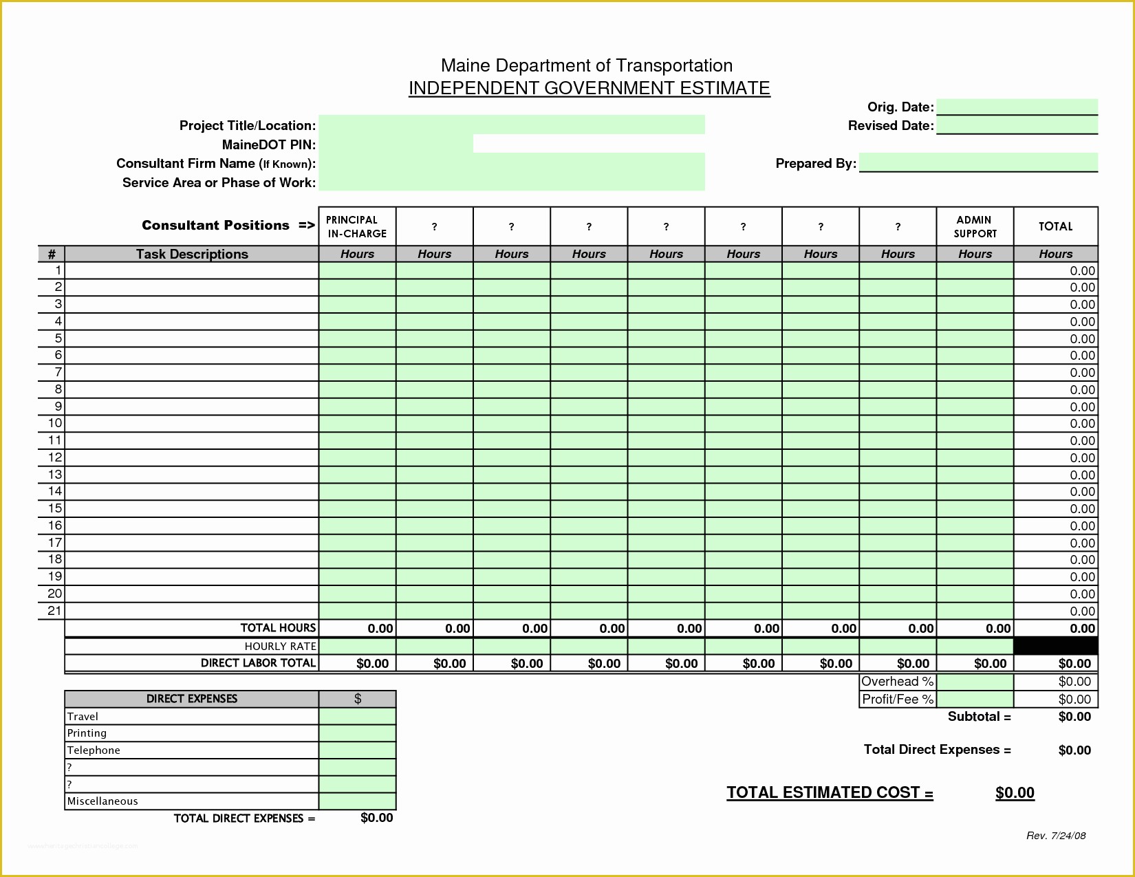 Bid Template Free Of Construction Bid Sheet Template