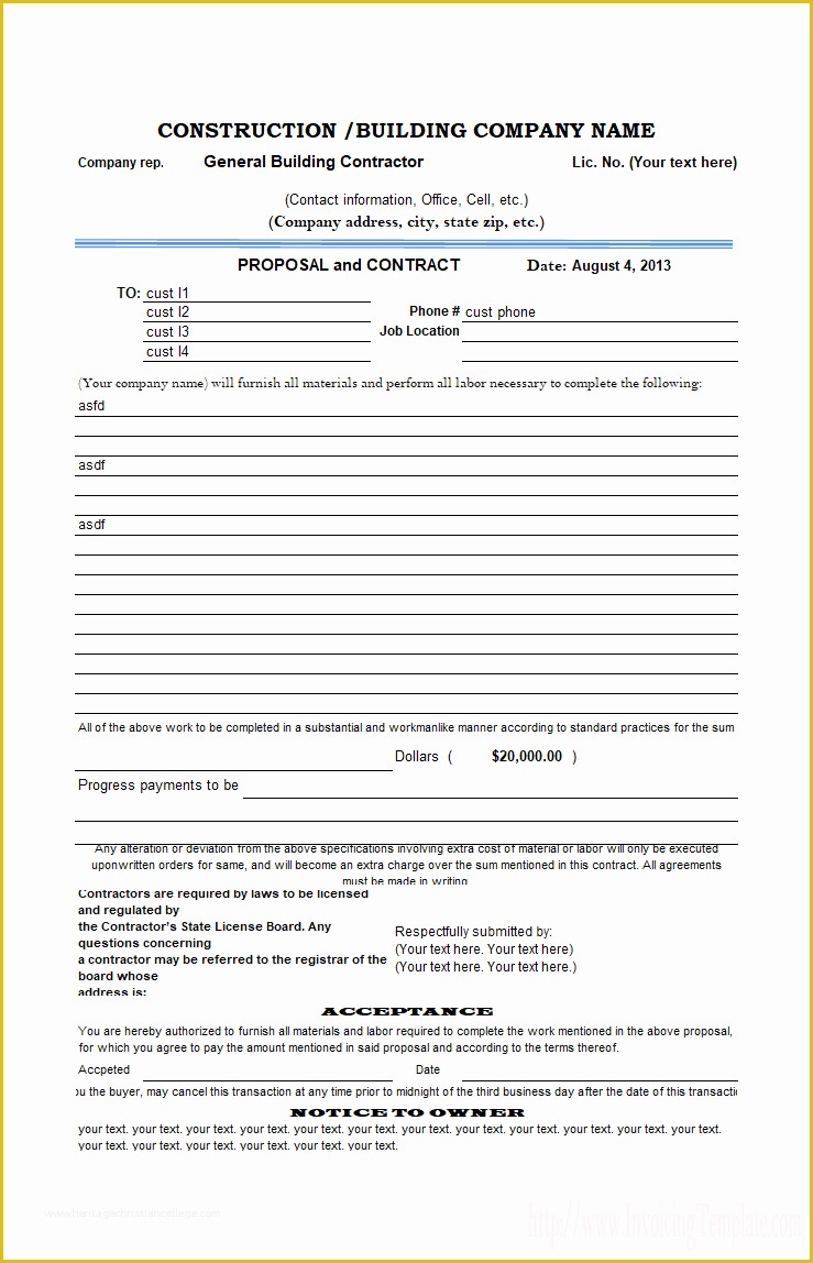 Bid Template Free Of Construction Proposal Template