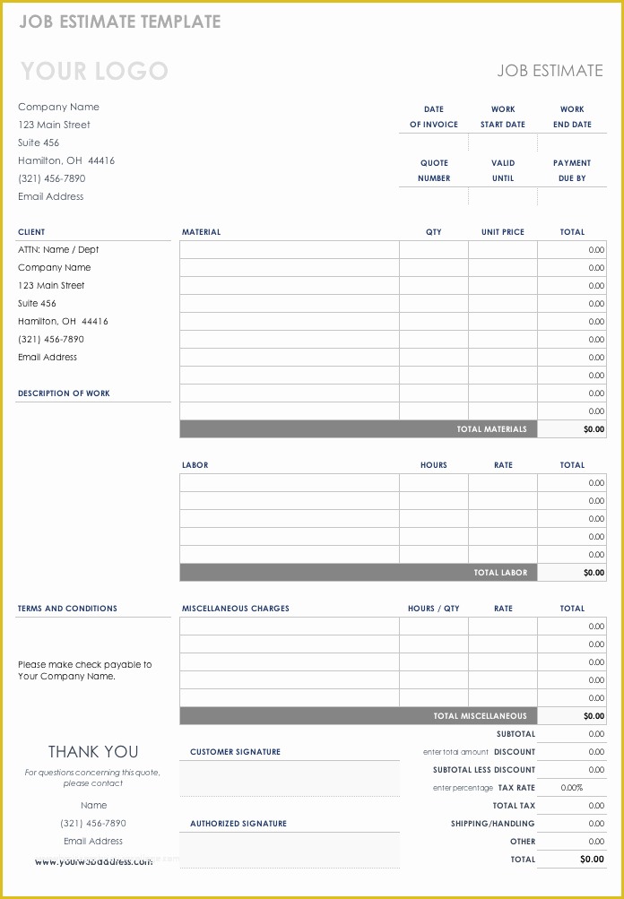 Bid Template Free Of Free Estimate Templates