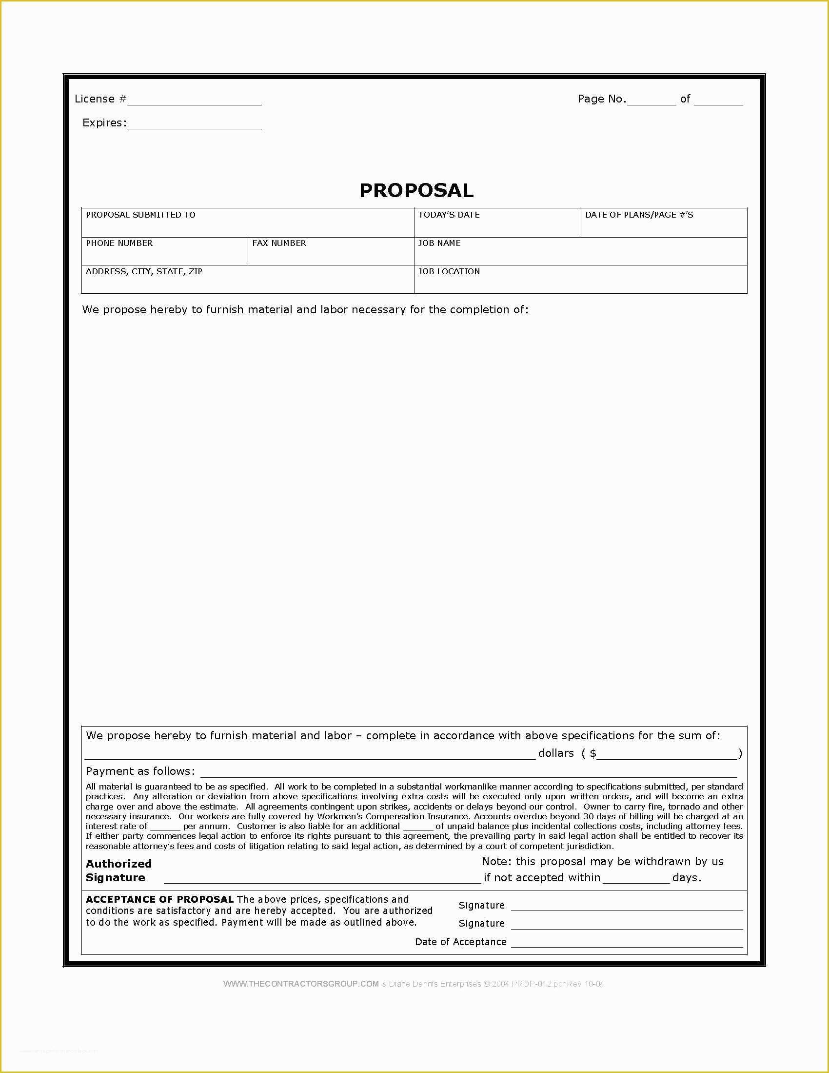 Bid Template Free Of Free Print Contractor Proposal forms
