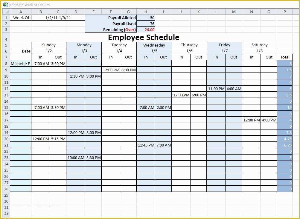 Blank Work Schedule Template Free Of 10 Best Of Free Printable Blank Employee Schedules