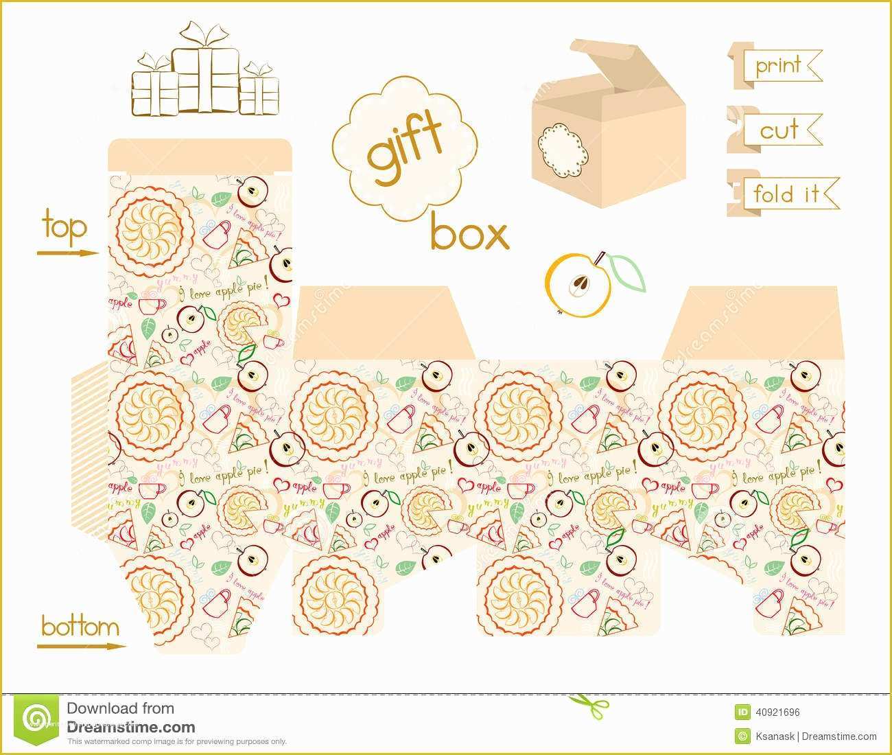 Box with Lid Templates Free Of Printable Gift Box Apple Pie Pattern Stock Vector