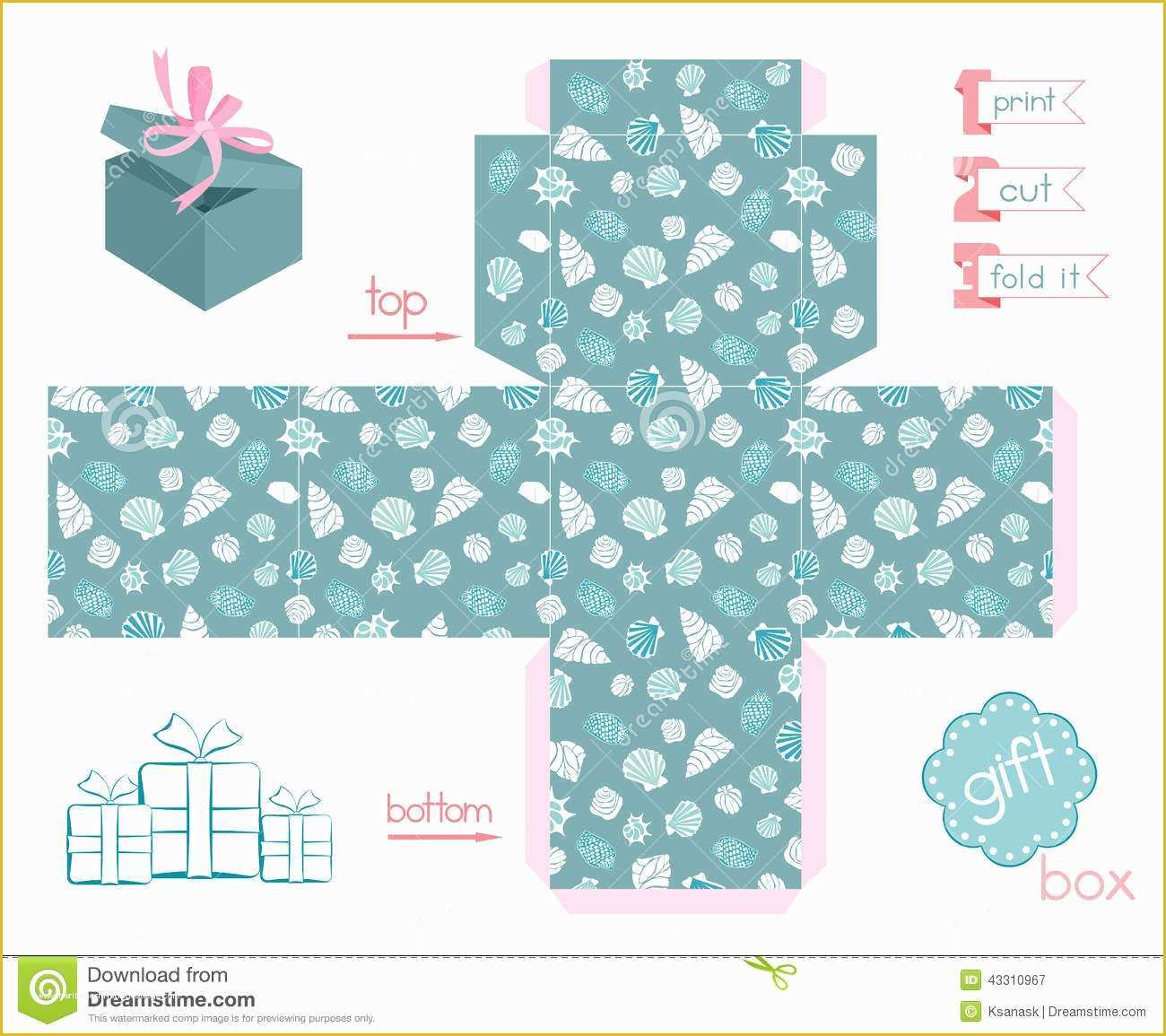 Box with Lid Templates Free Of Printable Gift Box Various Shells Stock Vector